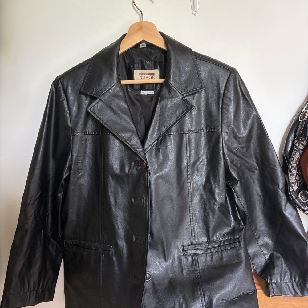 Women's Black Leather Blazer Jacket